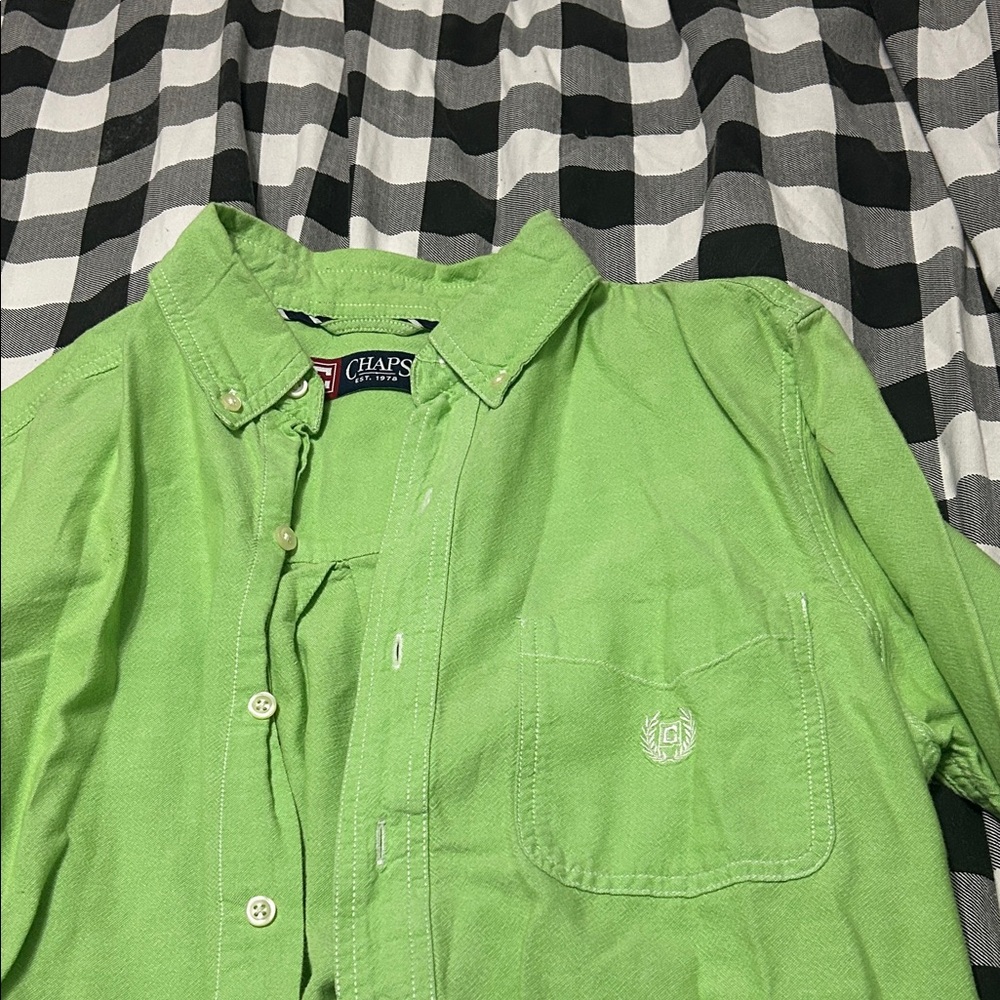 Chaps Bright Green Casual Button Down Shirt